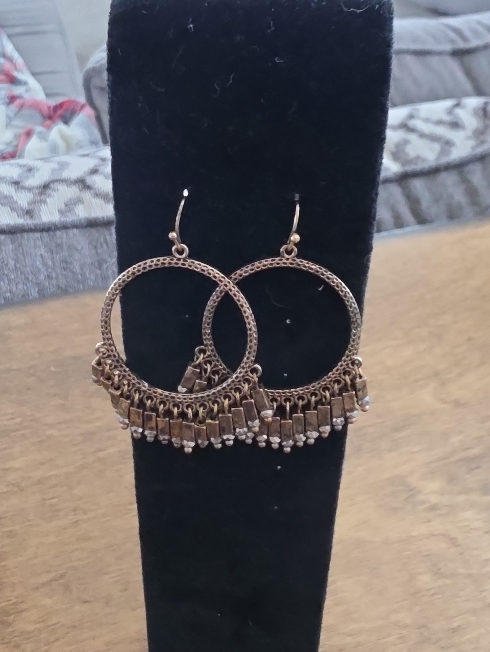 Buckle Antique Gold Hoop Fringe Earrings
